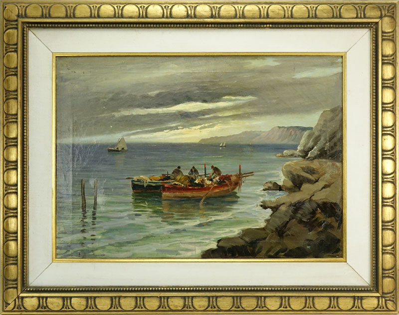 European School (19th Century) "Fishermen" Oil on Canvas Painting