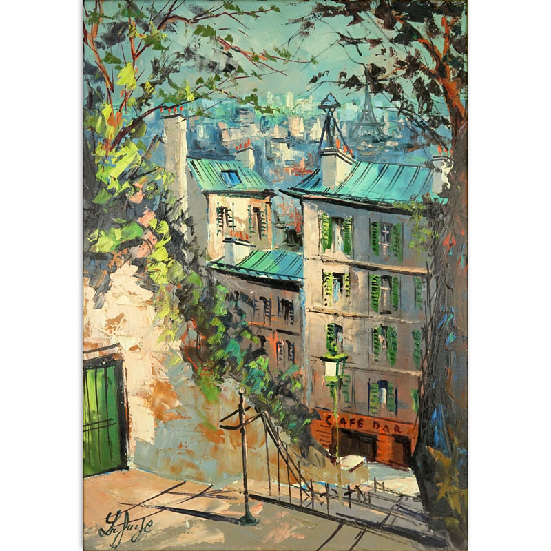 French School (20th Century) "Café Bar" Oil on Canvas Painting