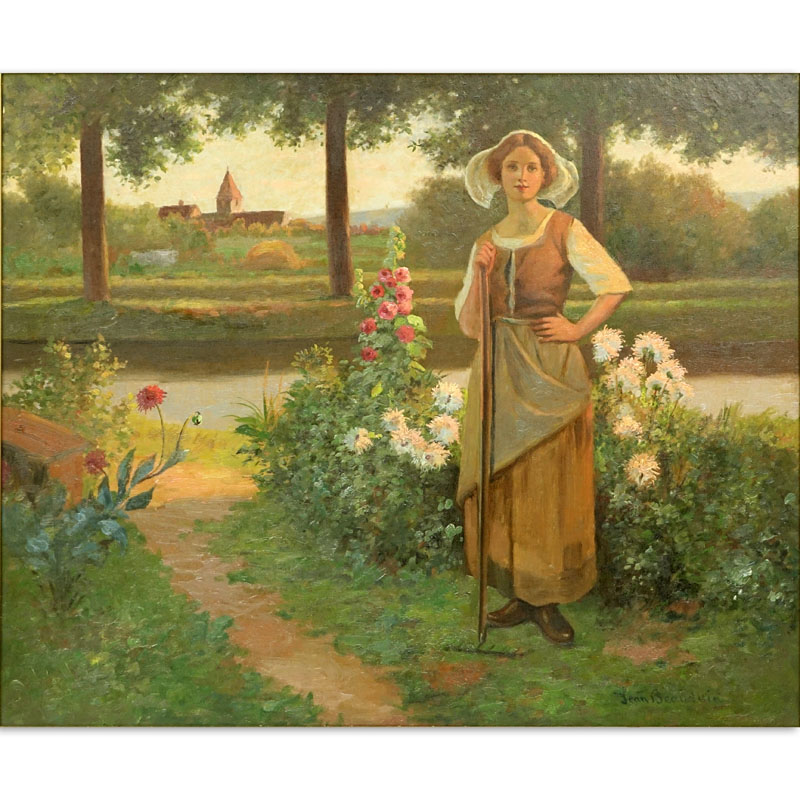Jean Beauduin, Belgian (1851-1916) Oil on canvas "Maiden In Garden"