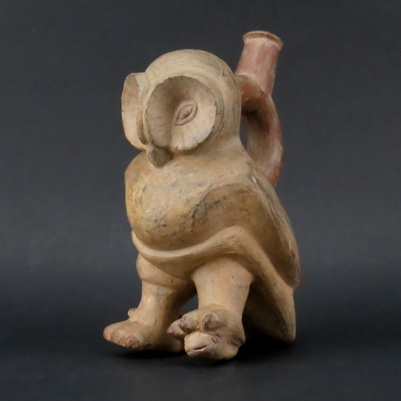 Pre Columbian or Later  Moche Inca Polychrome Owl Pottery Stirrup Vessels