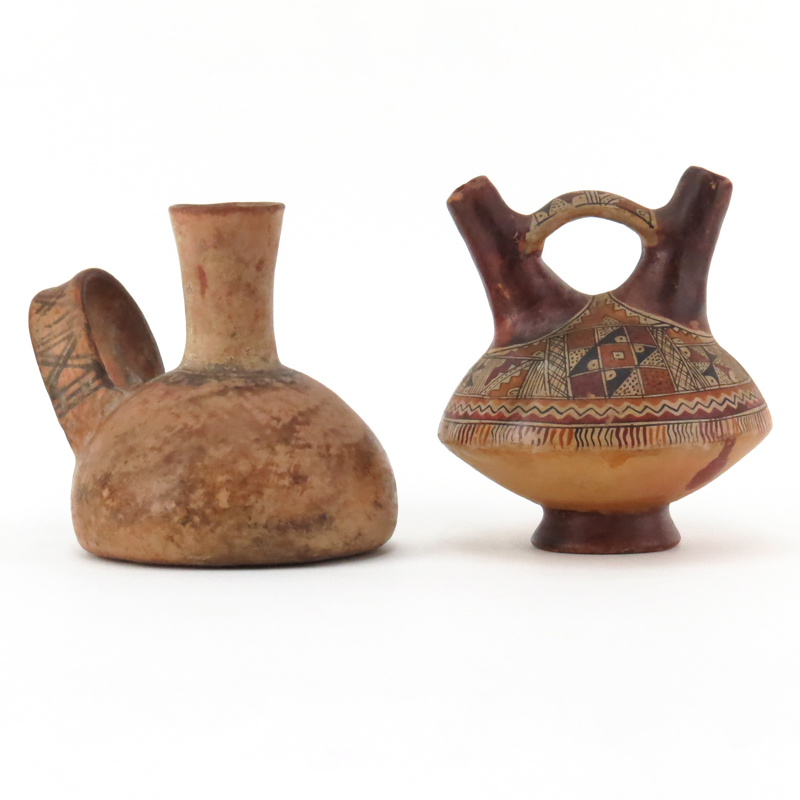 Two (2) Pre Columbian or Later Polychrome Pottery Vessels