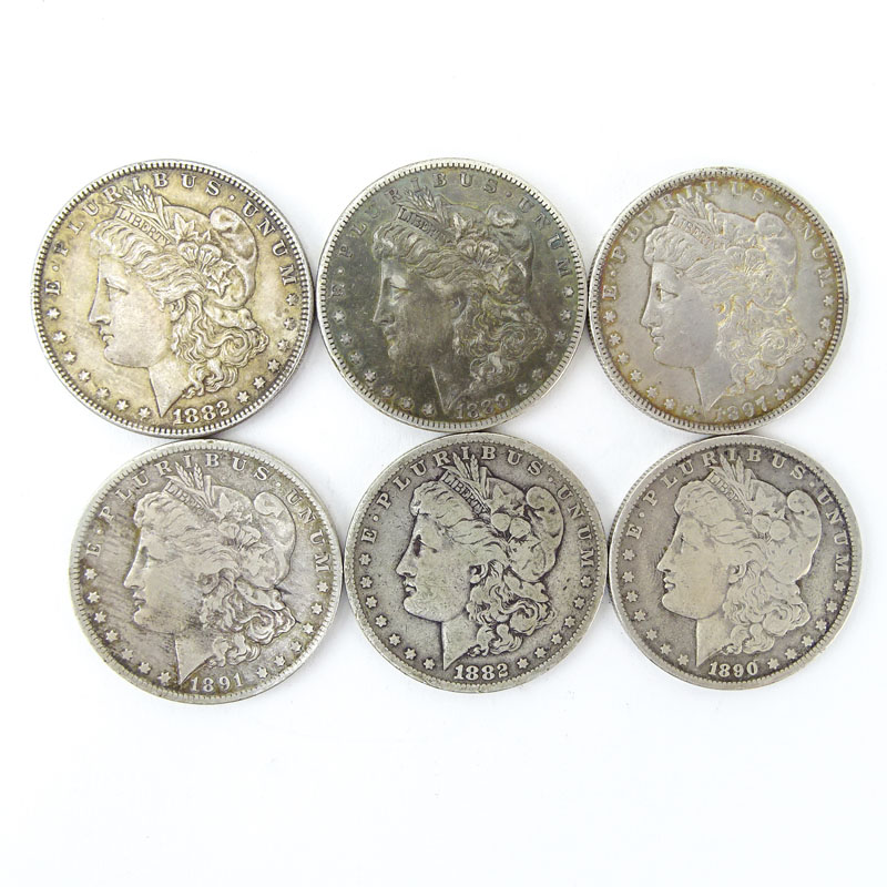 Lot of Six (6) 1880-1897 U.S. Morgan Silver Dollars.