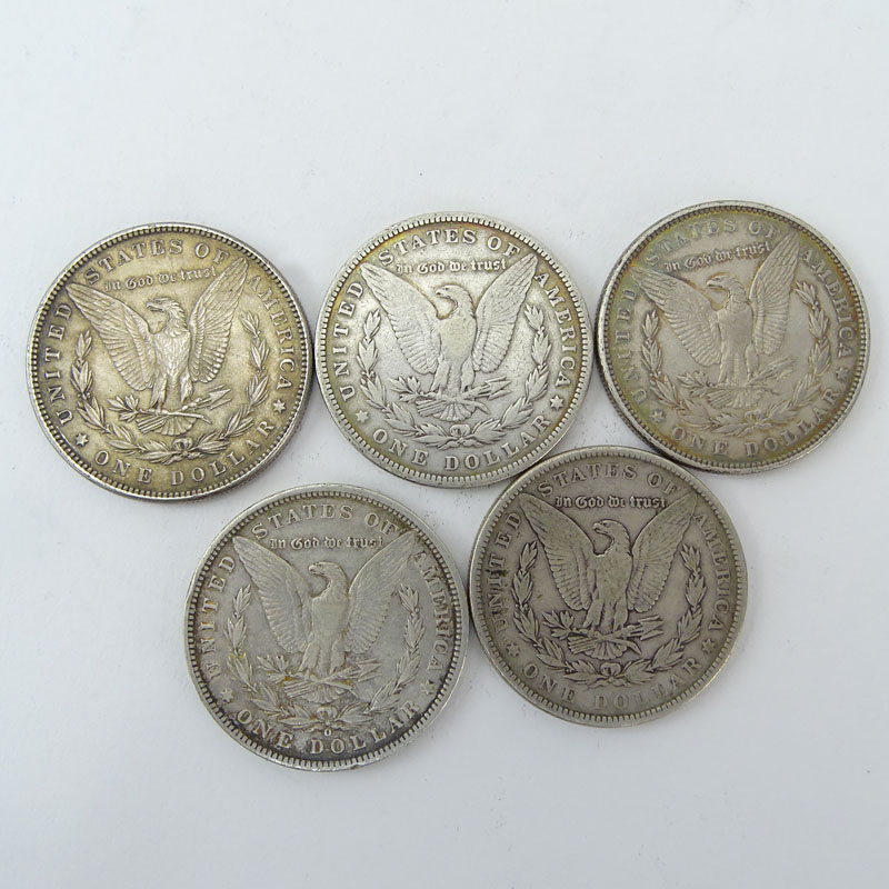Lot of Five (5) 1881-1889 U.S. Morgan Silver Dollars.