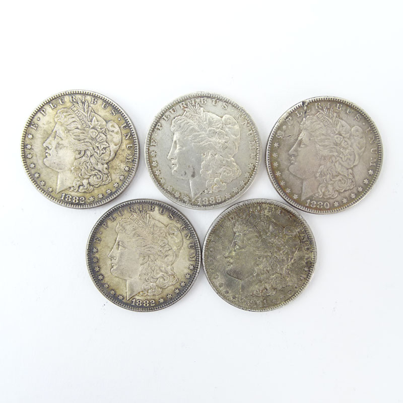 Lot of Five (5) 1882-1901 U.S. Morgan Silver Dollars.