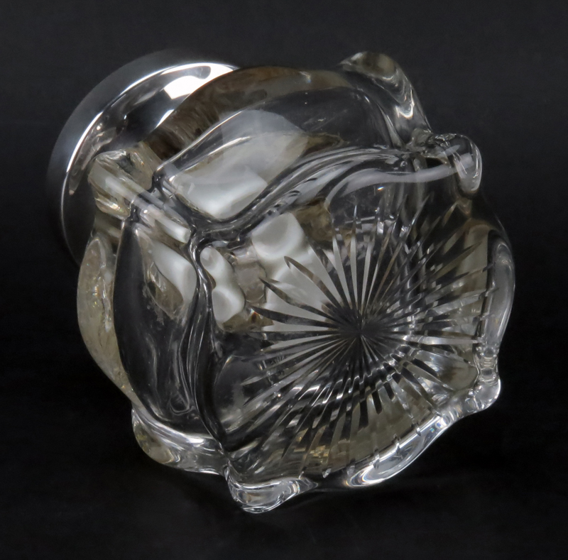 Modern Sterling Silver and Crystal Inkwell