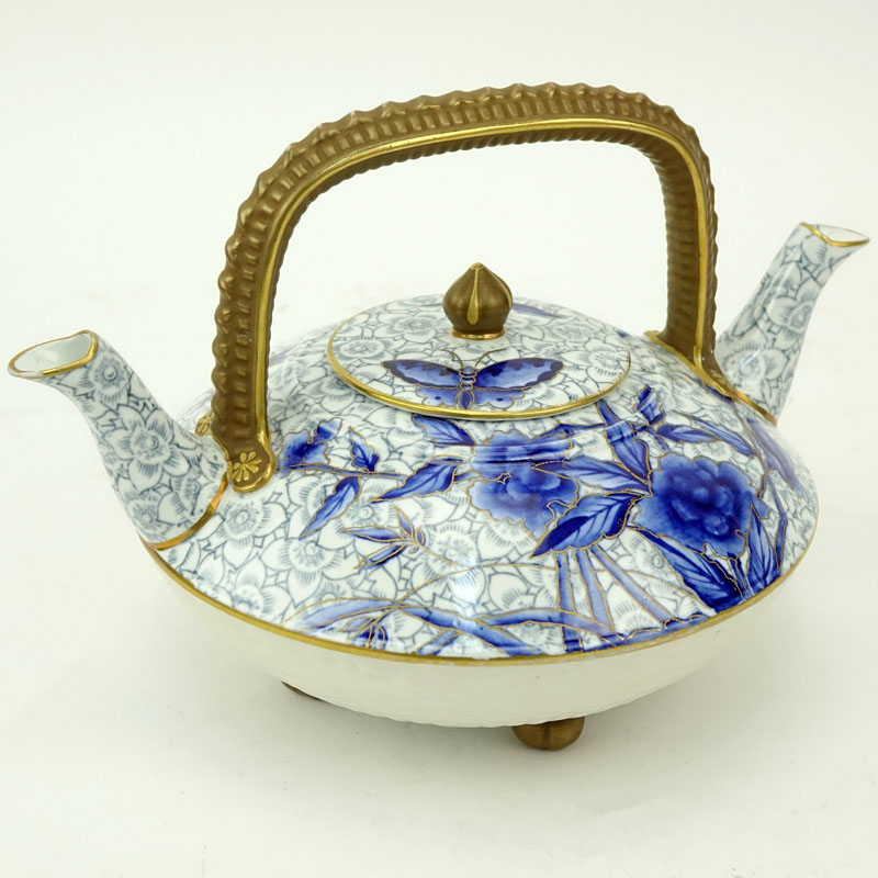 Antique Royal Worcester Chinoiserie Style Double Spouted Teapot
