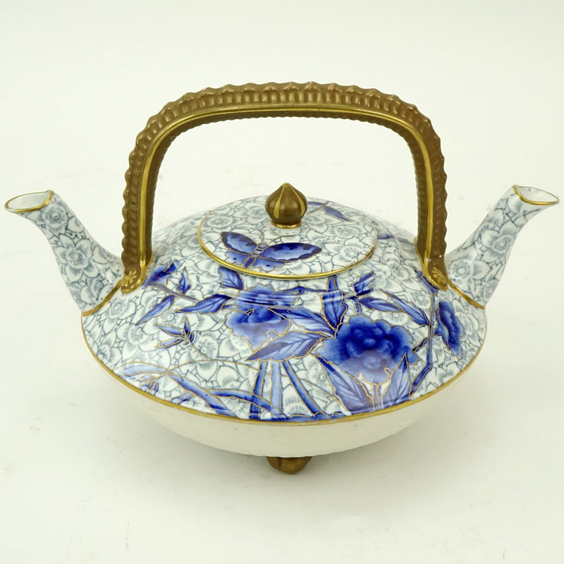 Antique Royal Worcester Chinoiserie Style Double Spouted Teapot