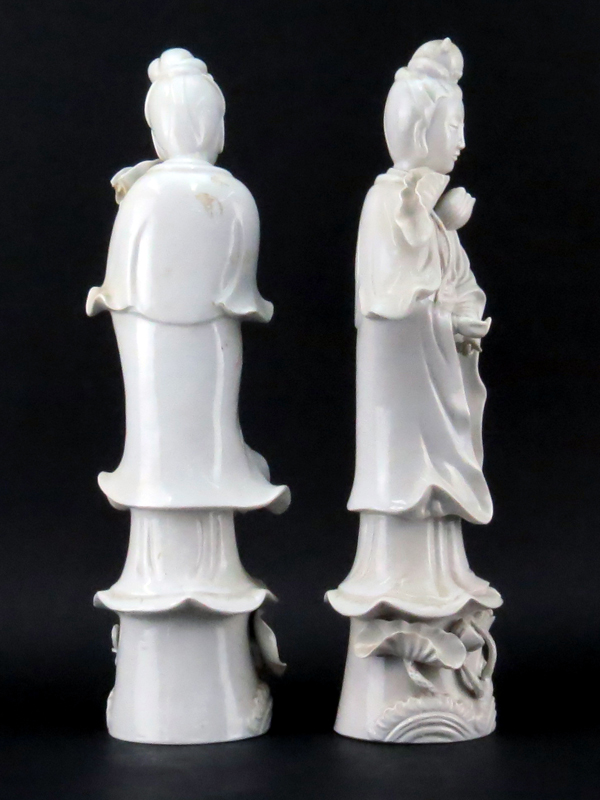 Pair of 20th Century Chinese Blanc de Chine Guanyin Figurines
