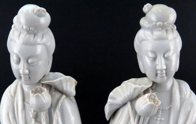 Pair of 20th Century Chinese Blanc de Chine Guanyin Figurines