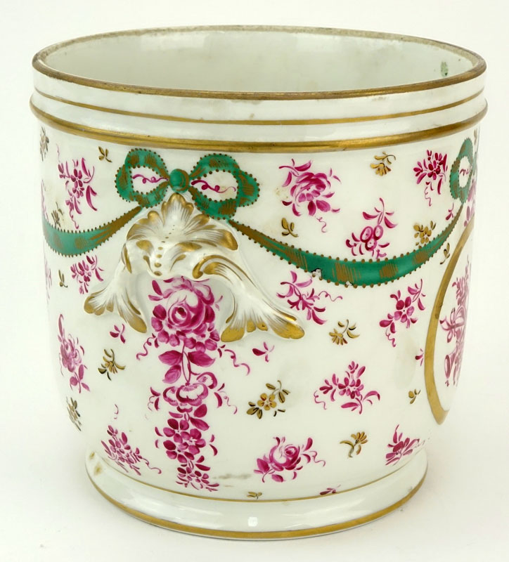 20th Century Sevres style Porcelain Cachepot with Painted and Parcel Gilt Floral Decoration