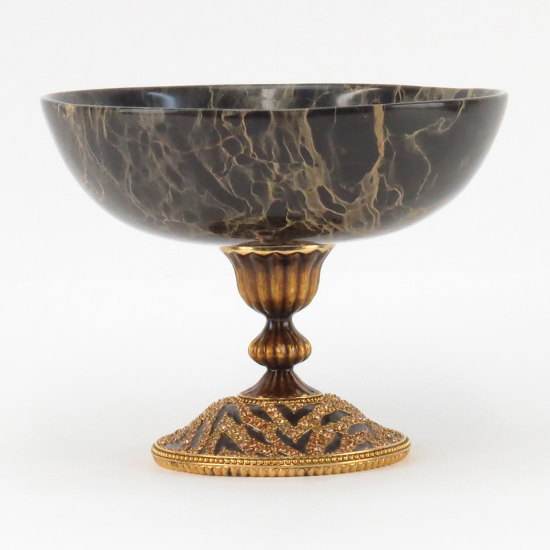 Jay Strongwater Marble and Gilt Metal Tazza with Faux gemstone Accents