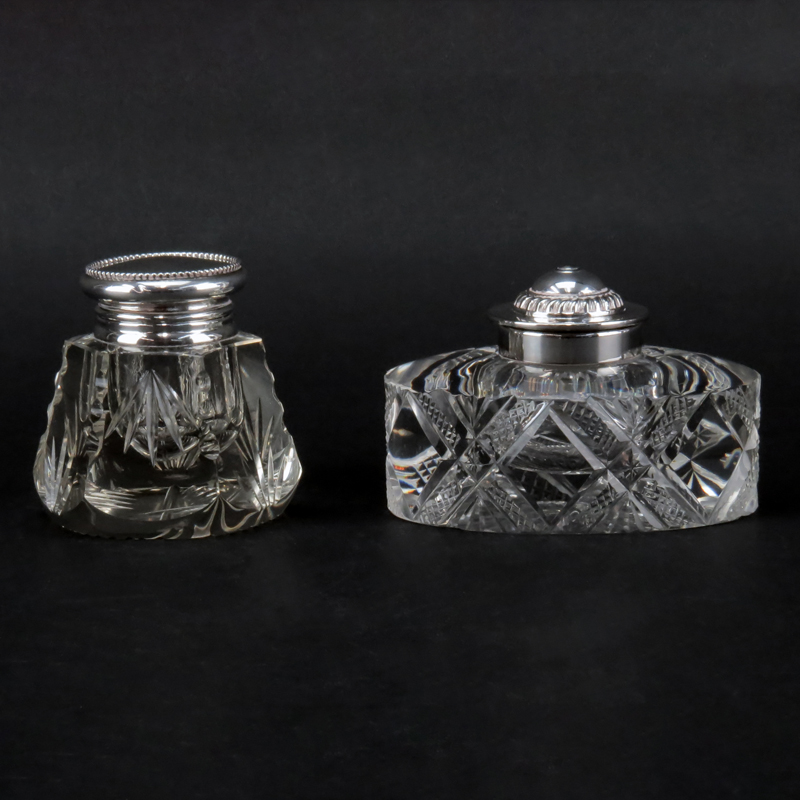 Grouping of Two (2) Victorian Style Cut Crystal Inkwells