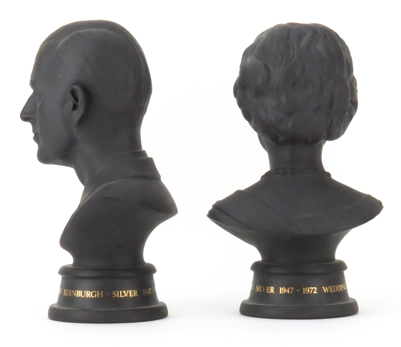Pair of Royal Doulton Black Basalt Porcelain Commemoration Busts