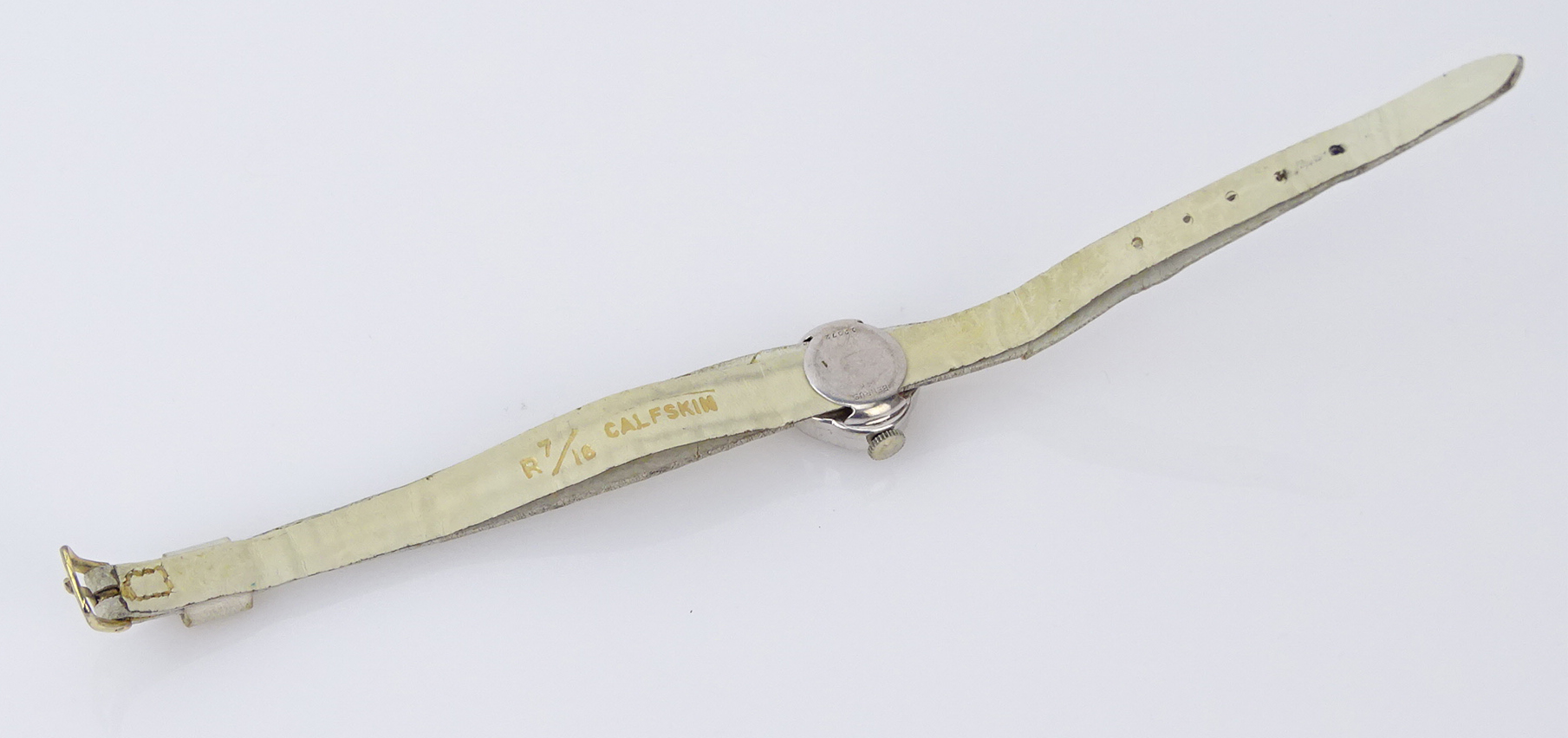 Lady's Vintage 14 Karat White Gold Manual Movement Watch with Leather Strap