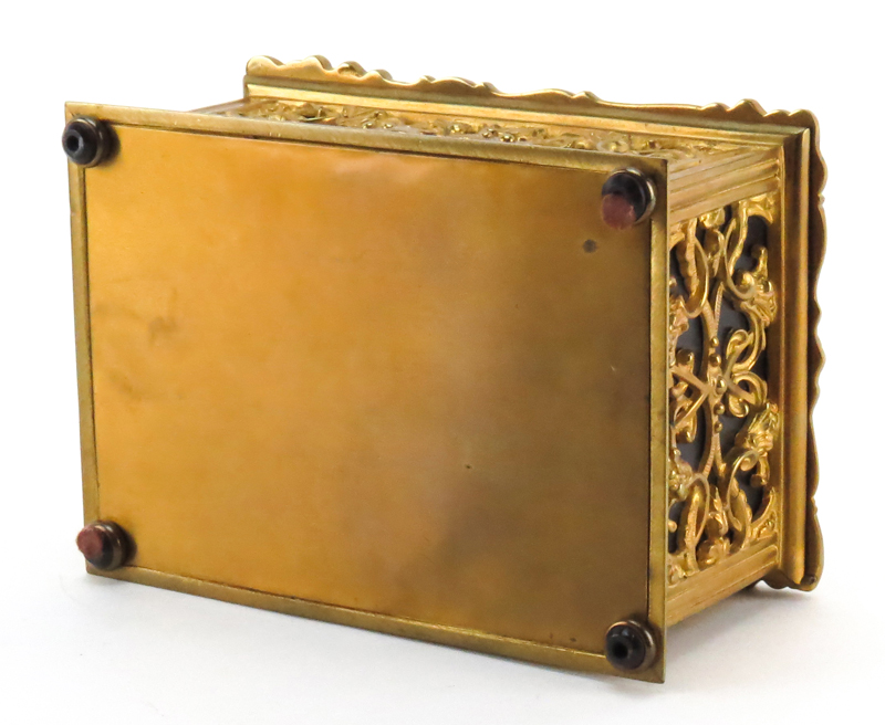 Antique Art Nouveau Gilt Bronze and Leather Box