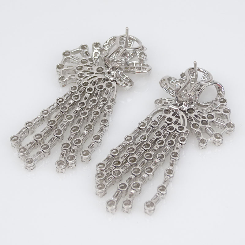 14.0 Carat Round Brilliant and Baguette Cut Diamond and 18 Karat White Gold Chandelier Earrings.