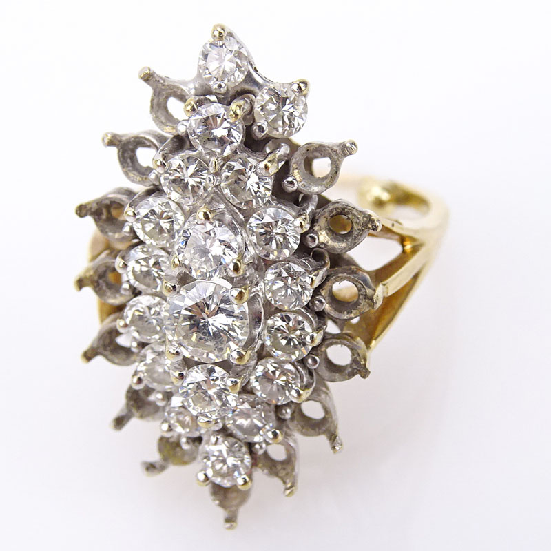 Vintage Round Brilliant Cut Diamond and 14 Karat Yellow Gold Cluster Ring
