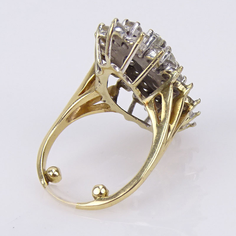 Vintage Round Brilliant Cut Diamond and 14 Karat Yellow Gold Cluster Ring