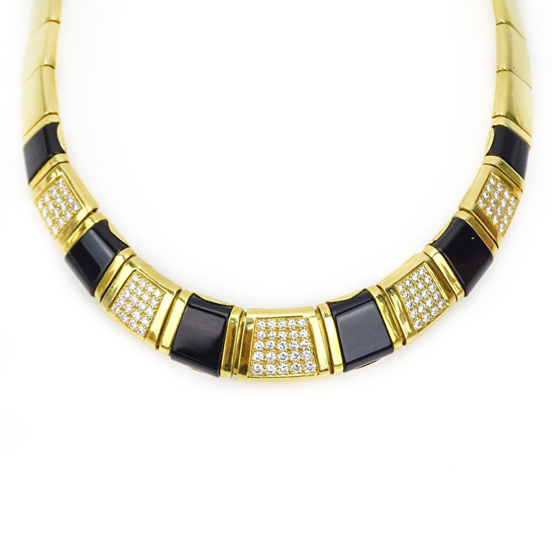 Vintage 18 Karat Yellow Gold, Diamond and Black Onyx Necklace