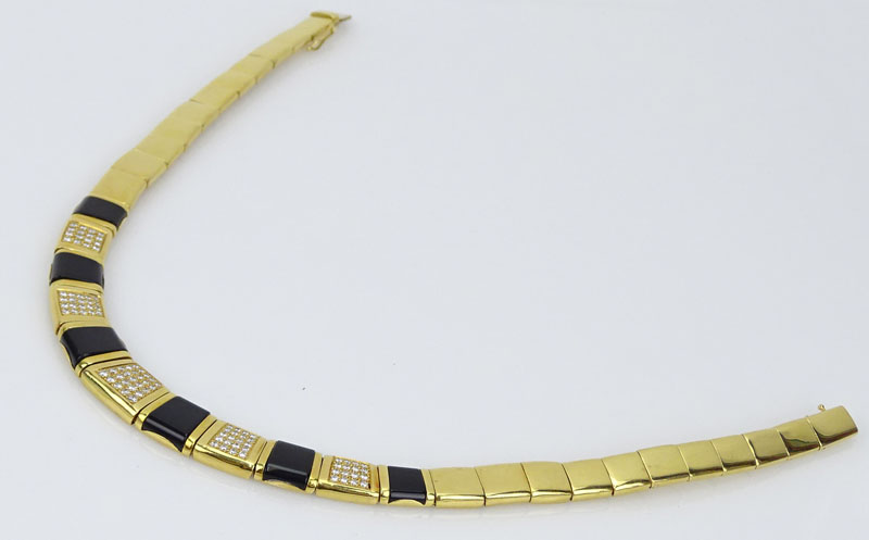 Vintage 18 Karat Yellow Gold, Diamond and Black Onyx Necklace