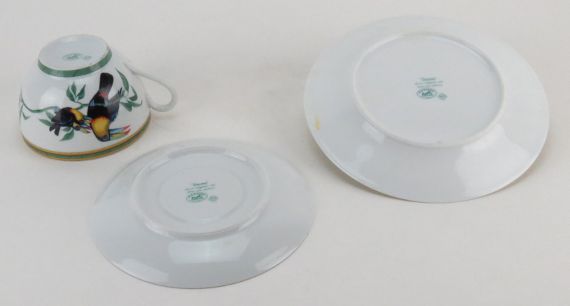 Hermes "Toucan" Porcelain Breakfast Cup, Saucer, and Dessert Luncheon Plate Set