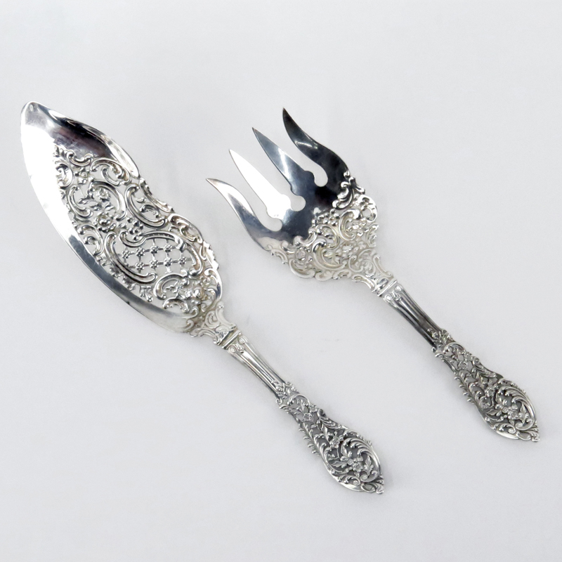 Dominick & Haff "Trianon Pierced" 2 Piece Sterling Silver Fish Serving Set