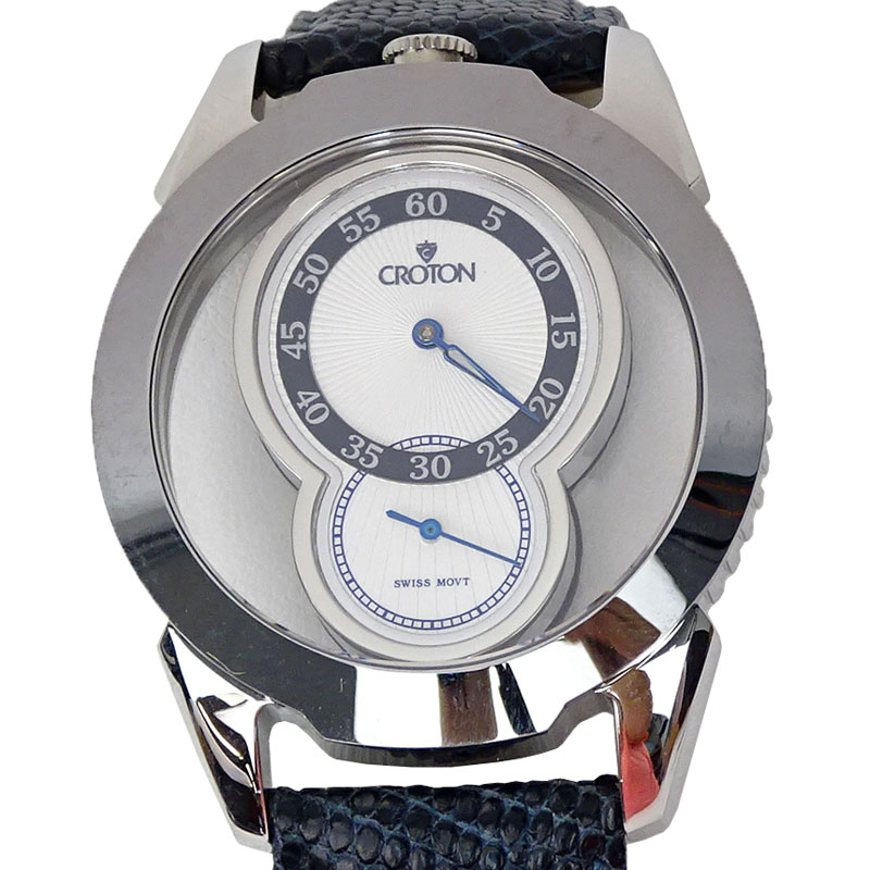 New in Box Croton Man's Swiss Movement Quartz See Through Modulator Watch with Tungsten Bezel, Sapphire Crystal and Lizard Strap Watch Model J174666