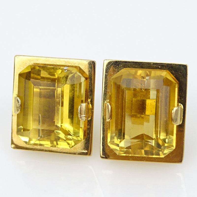 Vintage Citrine and 18 Karat Yellow Gold Earrings