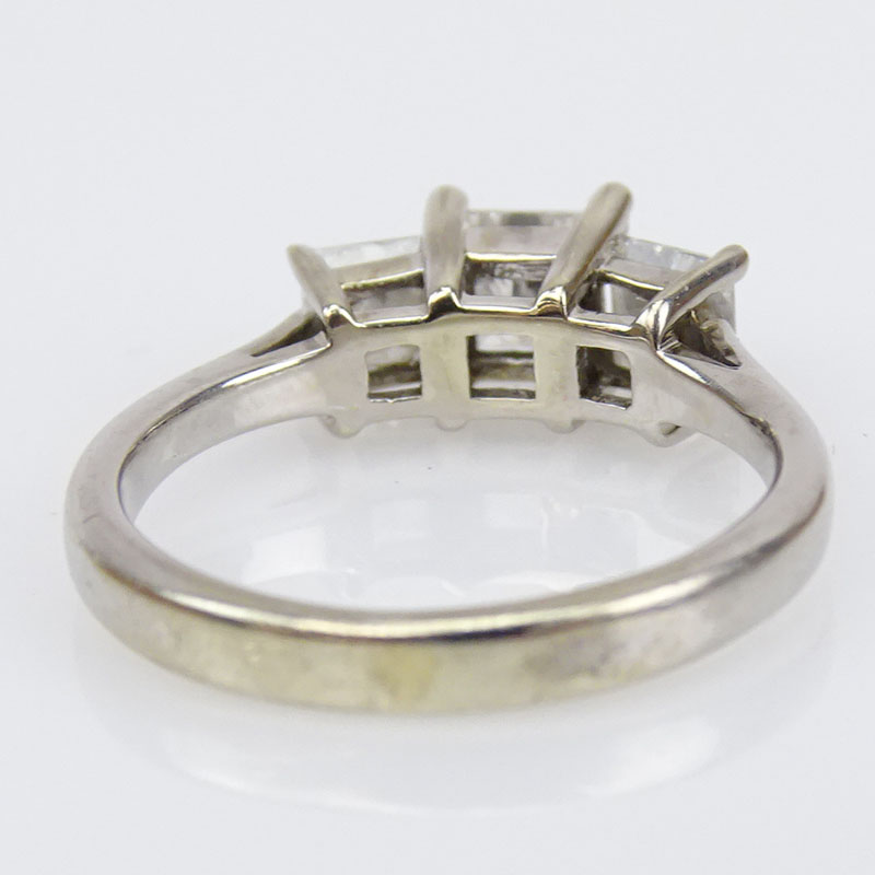 1.0 Carat TW Princess Cut Diamond and 14 Karat White Gold Three Stone Engagement Ring.