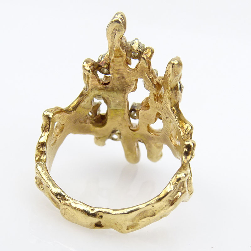 Lady's Vintage Round Cut Diamond and 14 Karat Yellow Gold Free Form Ring