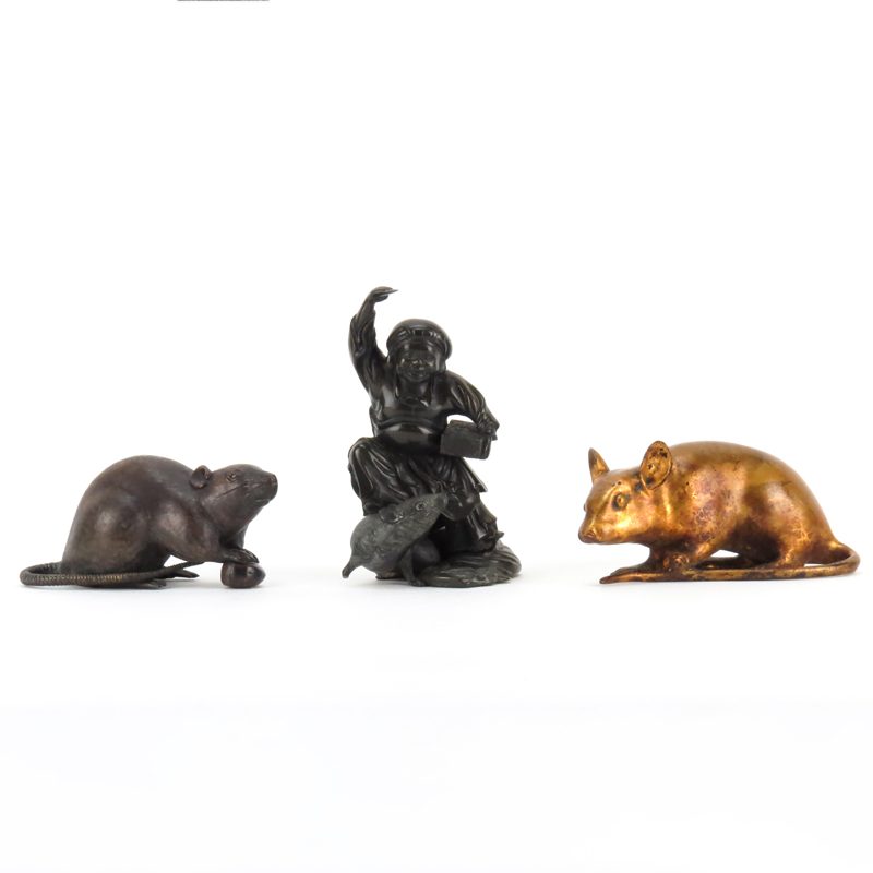 Group Of Three (3) Bronze Rat Figurines