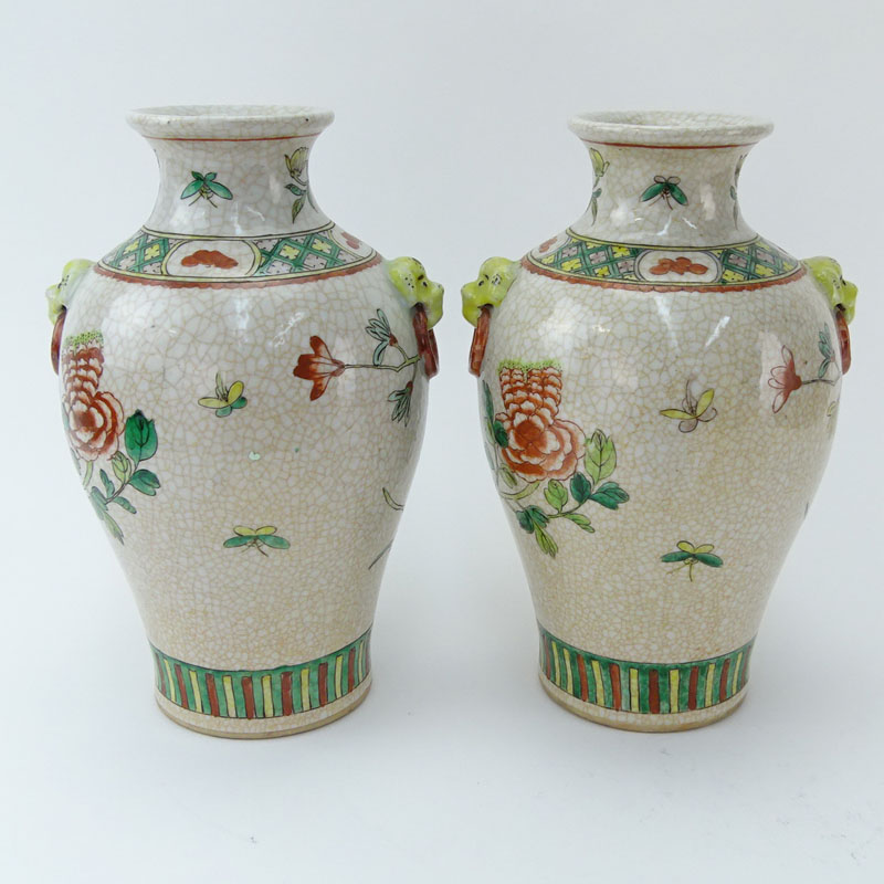 Pair of Modern Chinese Qing Dynasty Style Pottery Vases