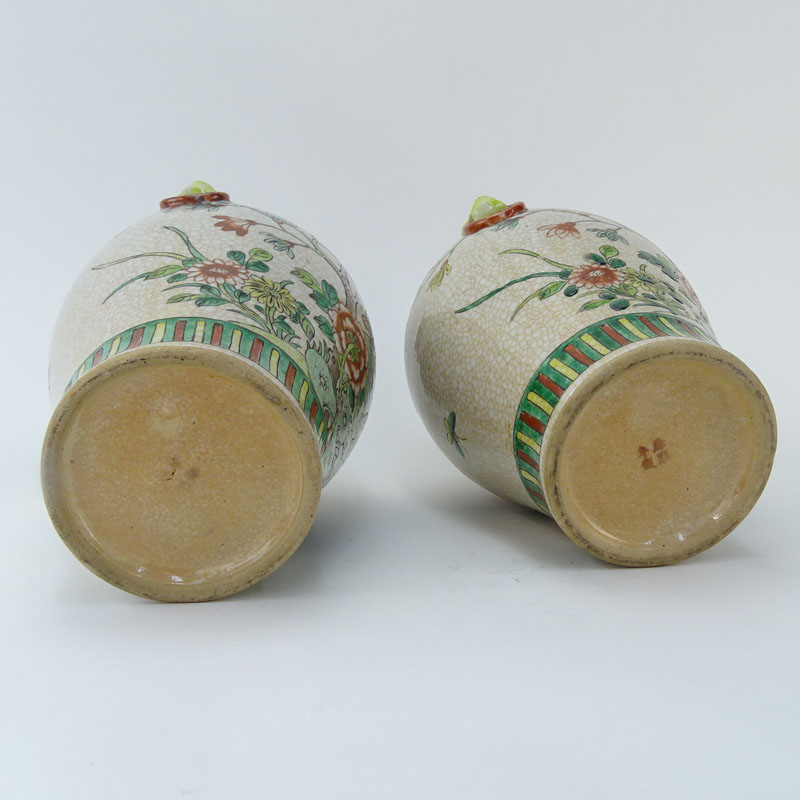 Pair of Modern Chinese Qing Dynasty Style Pottery Vases