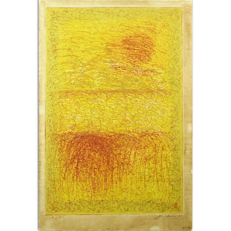 Junichiro Sekino, Japanese (1914-1988) "Rice Plant" Color Woodblock on Paper