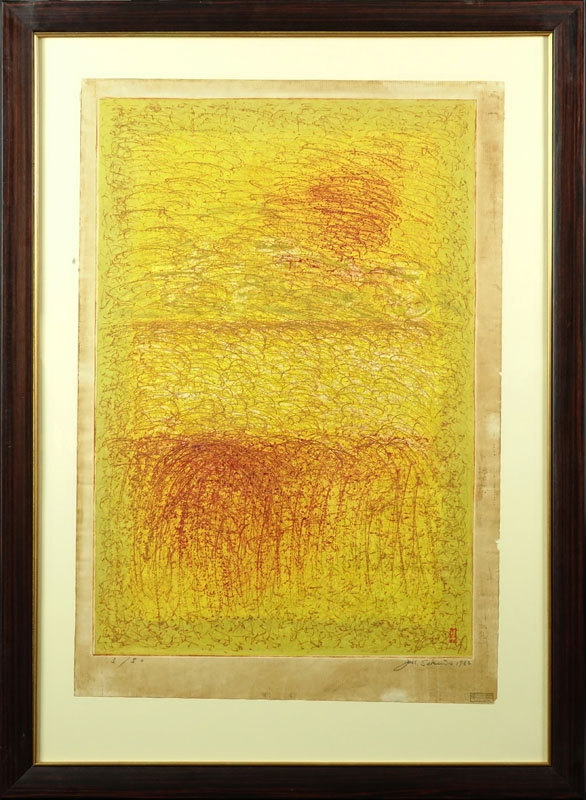 Junichiro Sekino, Japanese (1914-1988) "Rice Plant" Color Woodblock on Paper