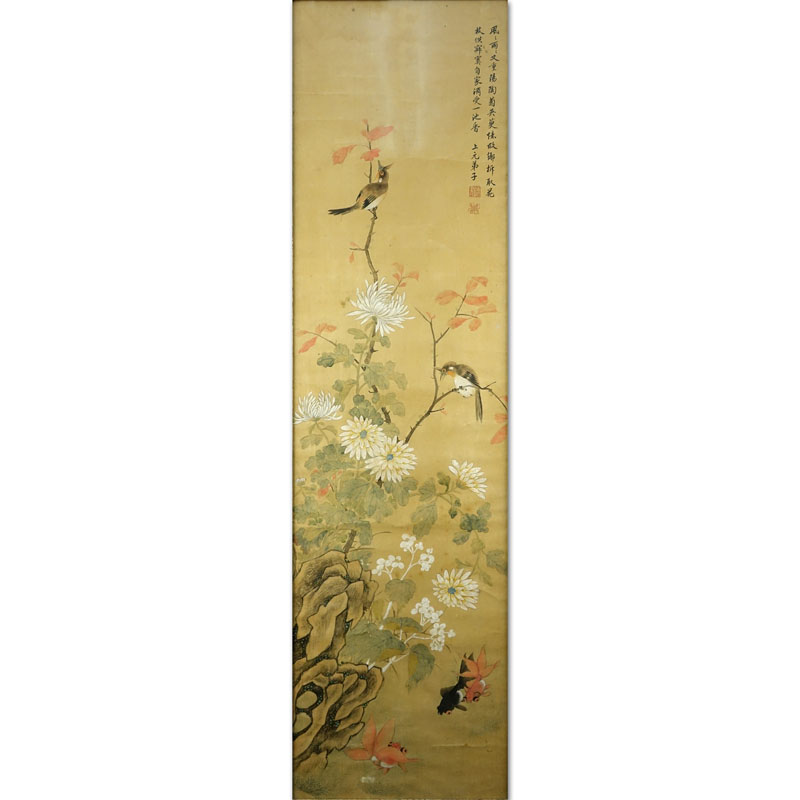 Late 19th or Early 20th Century Chinese Watercolor on Silk Scroll Painting