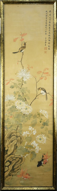 Late 19th or Early 20th Century Chinese Watercolor on Silk Scroll Painting