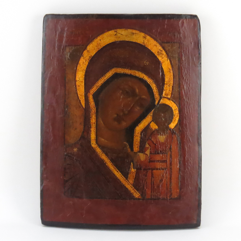 19th Century Hand Painted Russian Icon On Cradled Panel