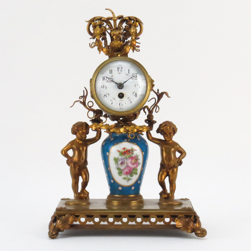 19/20th Century French Bronze and Porcelain Figural Clock