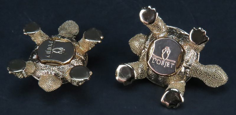 Set of Two (2) L'Objet Gold Plated and Swarovski Crystals Turtle Form Shakers in Original Fitted Box