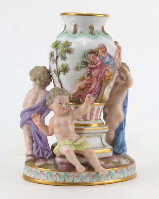 19th Century Meissen Porcelain Group, Three Putti with Urn