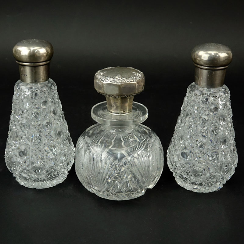 Grouping of Three (3) Sterling Silver and Cut Crystal Dresserware