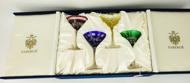 Set of Four (4) Tatiana Faberge "Na Zdorovye" Martini Glasses In Custom Box