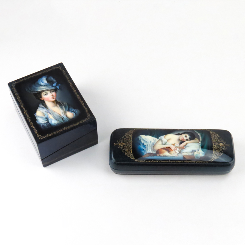 Russian "Erotica" Lacquered Playing Card Box and Eye Glass Case