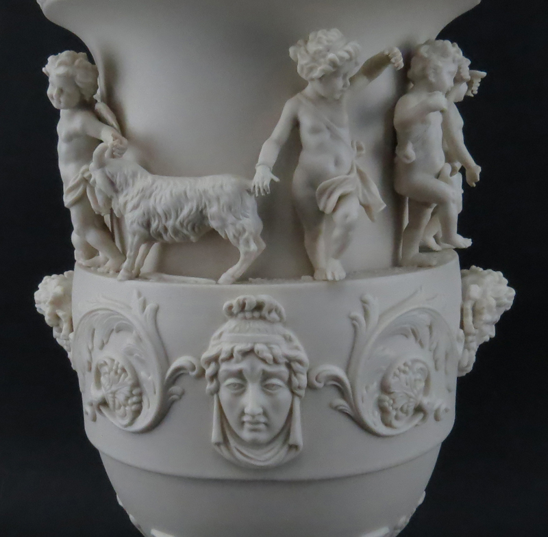 19/20th Century Sevres Style Bisque Figural Lamp with Cherub Finial