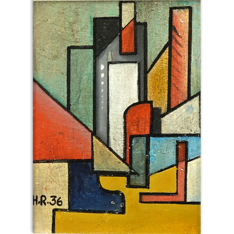 Attributed to: Hector Ragni, Argentine  (1897 - 1952) Oil on wood panel "Constructivist Composition" Initialed and dated 36 lower left