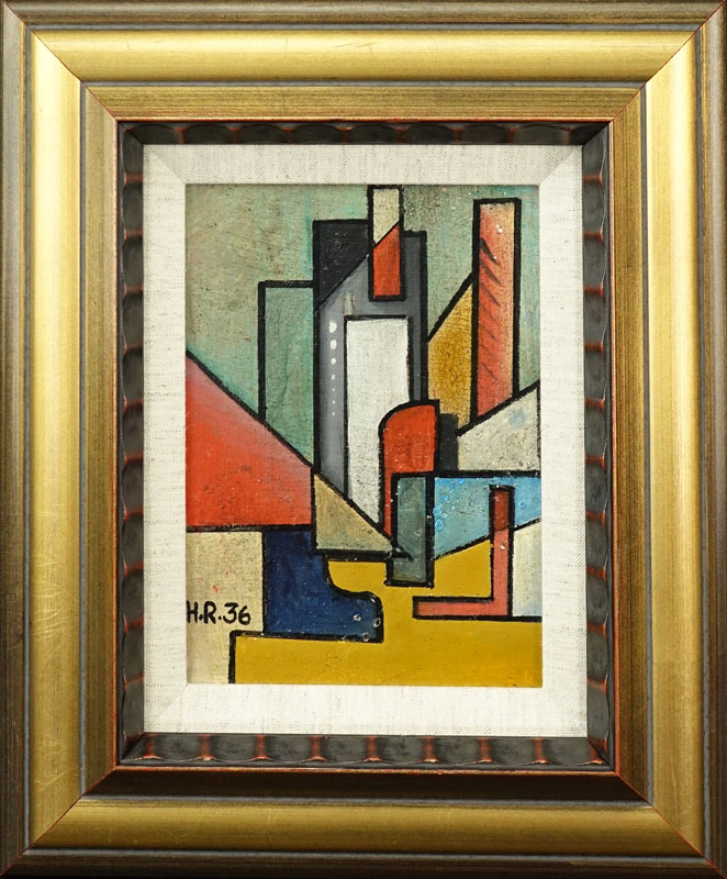 Attributed to: Hector Ragni, Argentine  (1897 - 1952) Oil on wood panel "Constructivist Composition" Initialed and dated 36 lower left