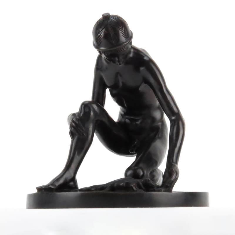 Art Deco Bronze Sculpture "Kneeling Boy With Lizard" Signed H. Kluct. Hambg.