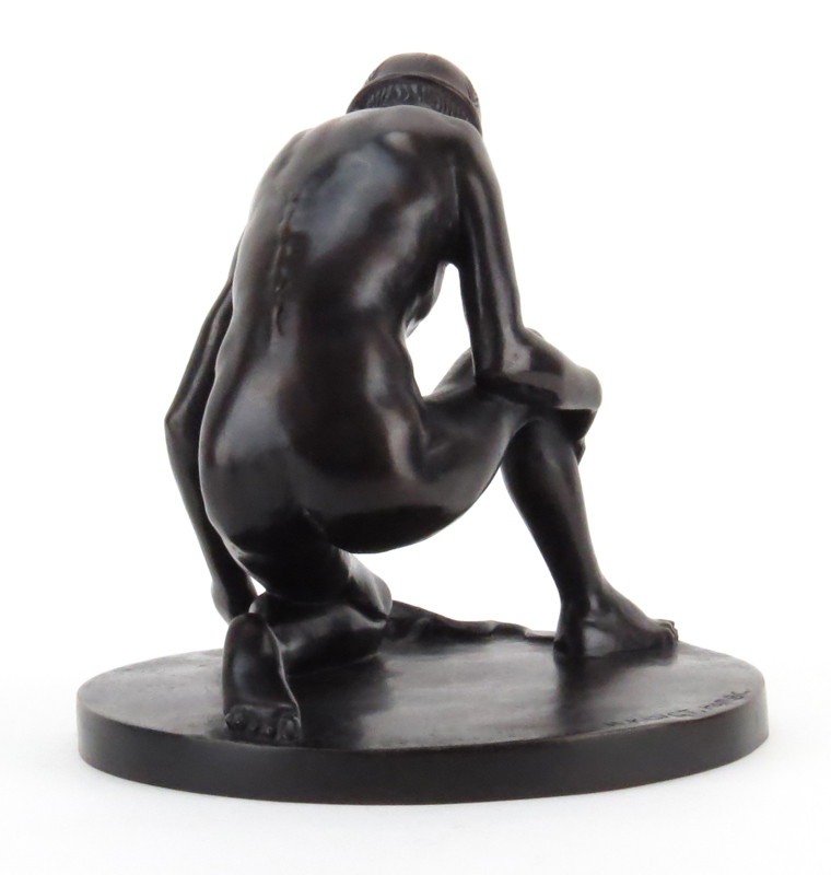 Art Deco Bronze Sculpture "Kneeling Boy With Lizard" Signed H. Kluct. Hambg.