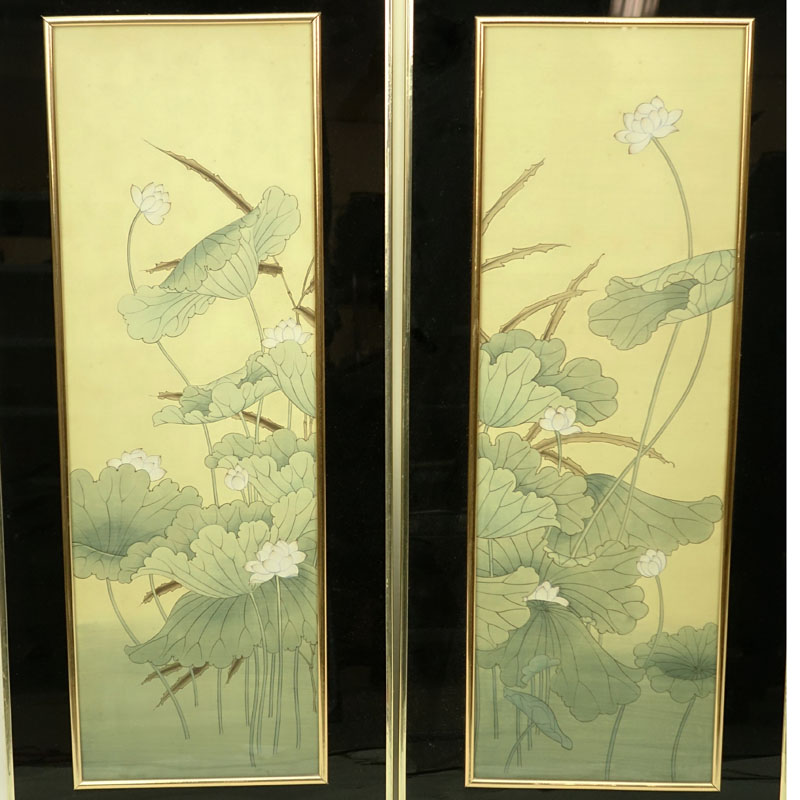 Pair Of Decorative Framed Prints "Chinese Lotus" Unsigned